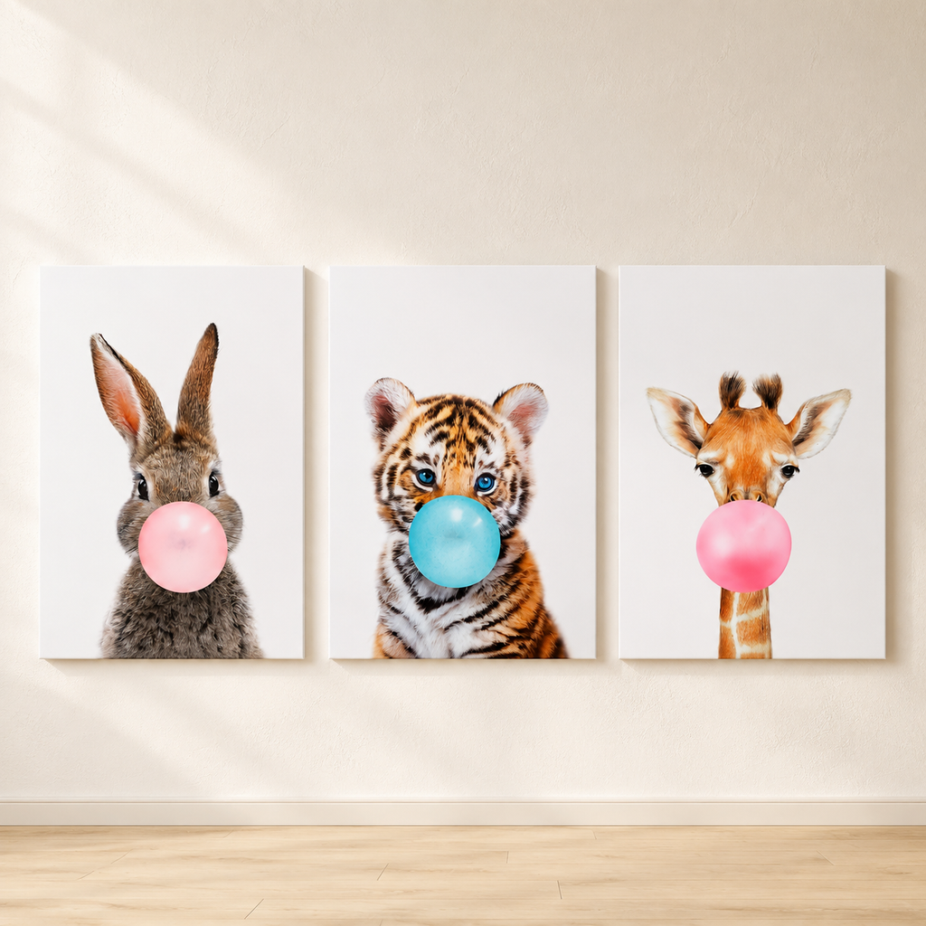 Tríptico Animales Bubblegum presentado en estudio