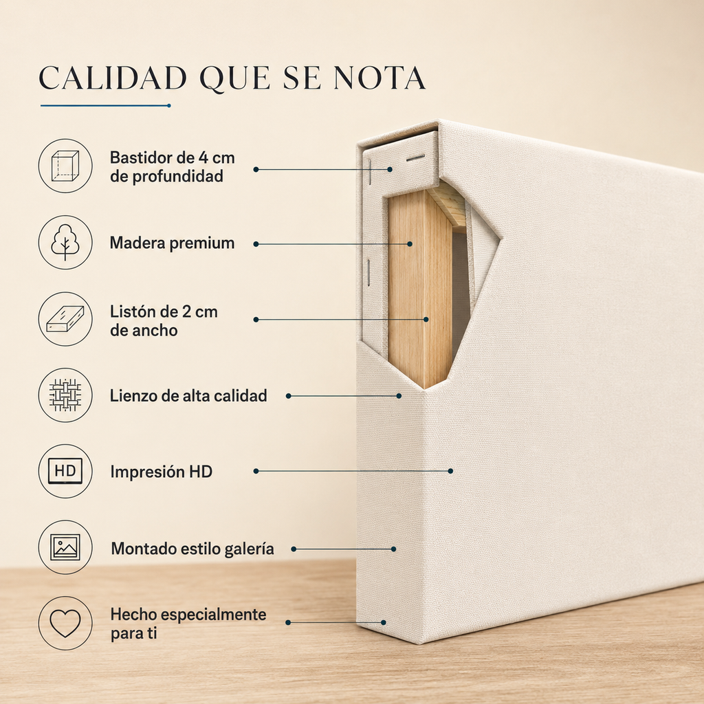 Construcción Canvas Andy con bastidor de madera premium, 4 cm de profundidad y lienzo de alta calidad